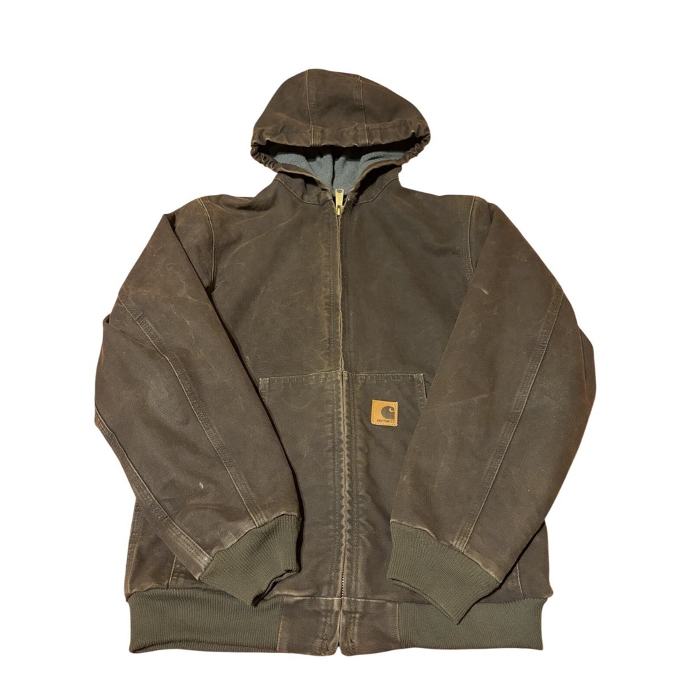 Carhartt YOUTH J159 DKB Hooded Work Jacket Sz XL 14/16 (Men's Small) Full Zip
